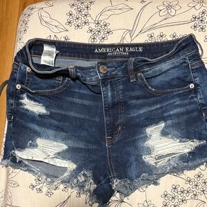 American Eagle Outfitters Dark Blue Distressed Jean Shorts